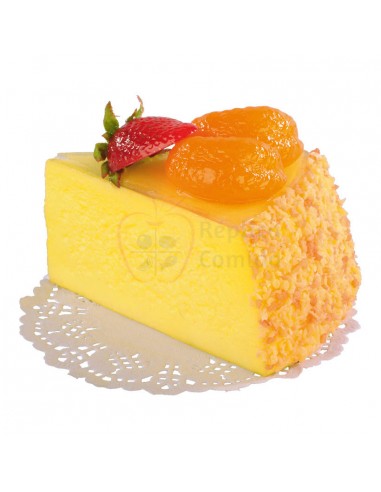 Réplica de Porción de tarta de queso con fresa y rodaja mandarina  7x10cm